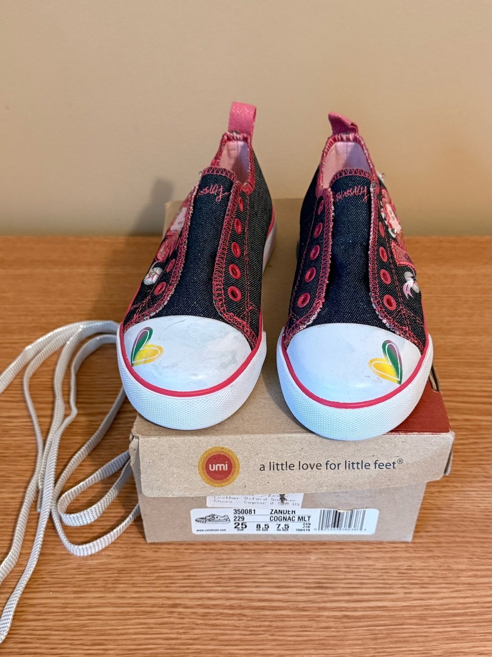 Umi Canvas Slip-On Sneakers with Pink Trim and Heart Accents